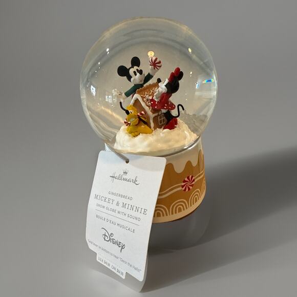 Hallmark Disney Mickey & Minnie Gingerbread Snow Globe w/Sound 2024 NWT - Picture 2 of 3